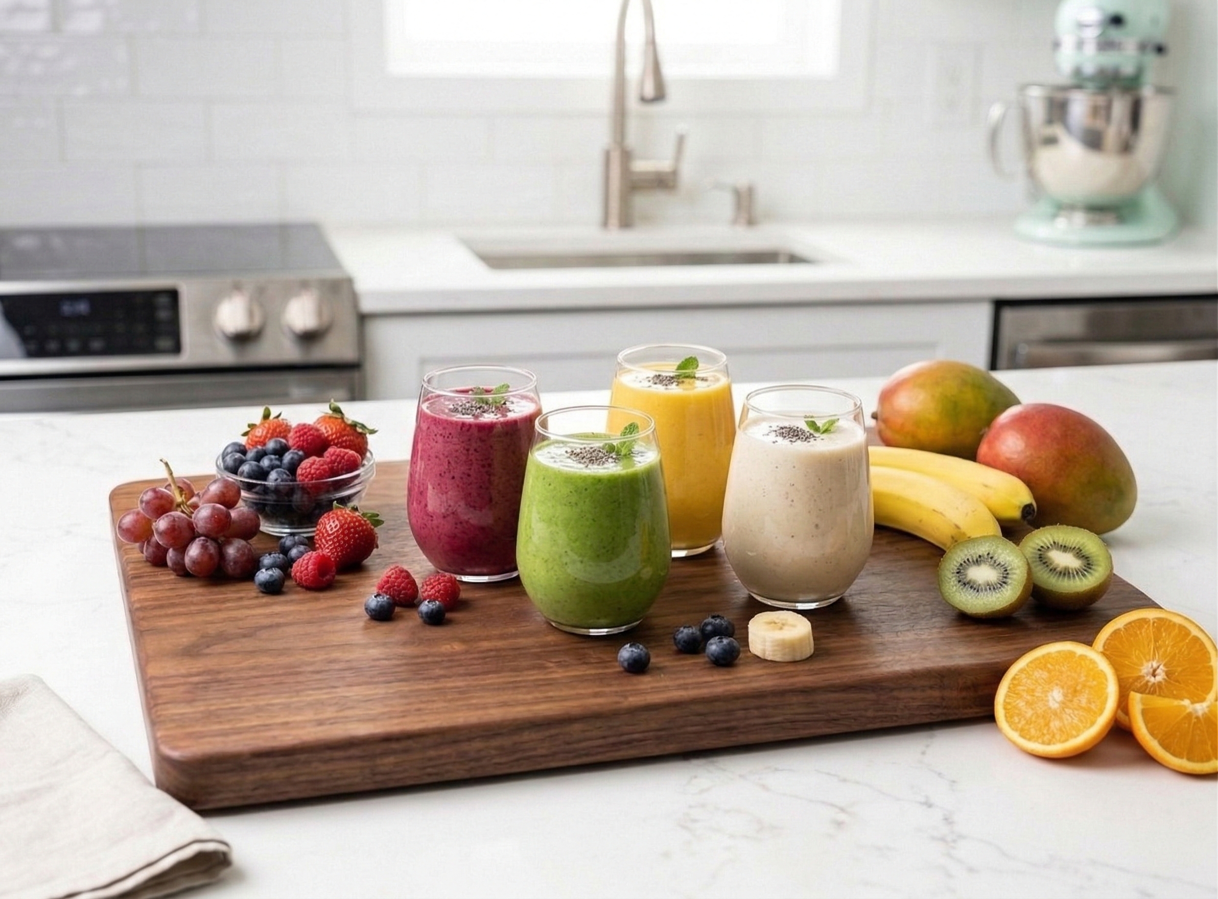 Colorful smoothie glasses